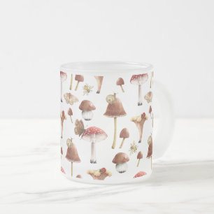 Caneca De Café Vidro Jateado Copo de Vidro Floresta de Cogumelos e Insetos