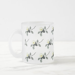 Caneca De Café Vidro Jateado Cor da água da camellia branca sumi e do japonês