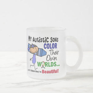 Caneca De Café Vidro Jateado COR do autismo SEUS PRÓPRIOS filhos dos MUNDOS