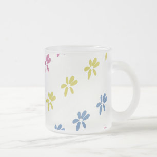 Caneca De Café Vidro Jateado Cor Floral Colorida Rosa Azul Amarelo