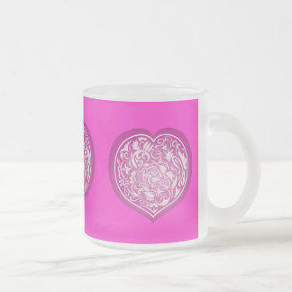Caneca De Café Vidro Jateado Coração cor-de-rosa