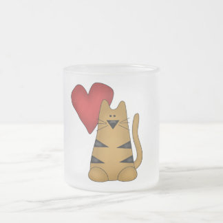 Caneca De Café Vidro Jateado Coração e camiseta e presentes listrados do gato