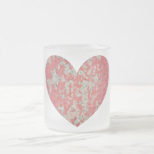Caneca De Café Vidro Jateado Coração Pintado com Chippy Rosa
