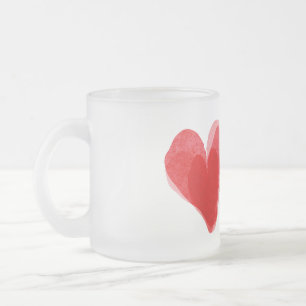 Caneca De Café Vidro Jateado Coração Vermelho