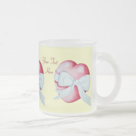Caneca De Café Vidro Jateado coração vermelho amarrado com fita branca, arco ro