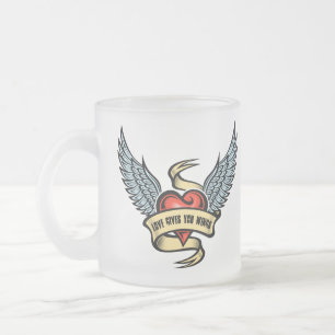 Caneca De Café Vidro Jateado Coração Vintage com Asas