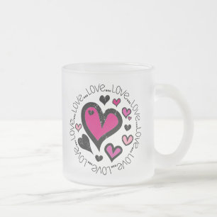 Caneca De Café Vidro Jateado Corações Amor Amor