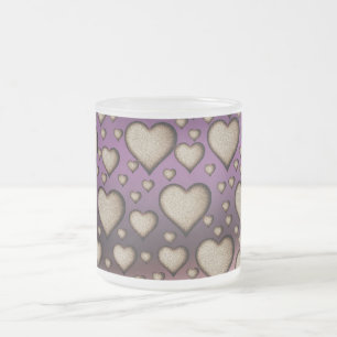 Caneca De Café Vidro Jateado Corações de areia em fundo roxo