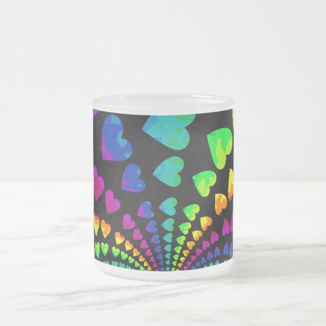 Caneca De Café Vidro Jateado Corações do arco-íris retrô (Centro)
