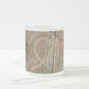 Caneca De Café Vidro Jateado Corações entrelaçados corda emaranhada madeira rom