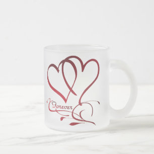 Caneca De Café Vidro Jateado Corações Eternos Vermelhos sobre Branco