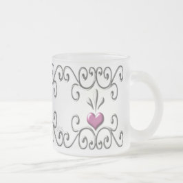 Caneca De Café Vidro Jateado Corações rolados, cor-de-rosa, pequeno Fosco