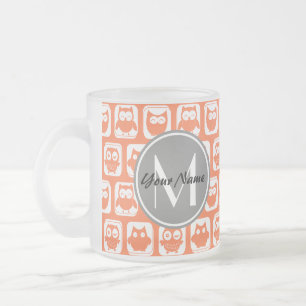 Caneca De Café Vidro Jateado Coral Ownership Cinza Monograma Personalizado