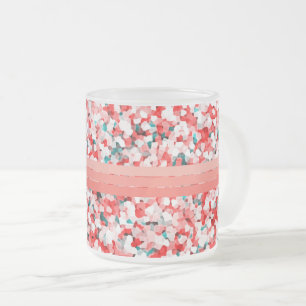 Caneca De Café Vidro Jateado Coral Red Pink Stripes sobre Padrão de Cristal