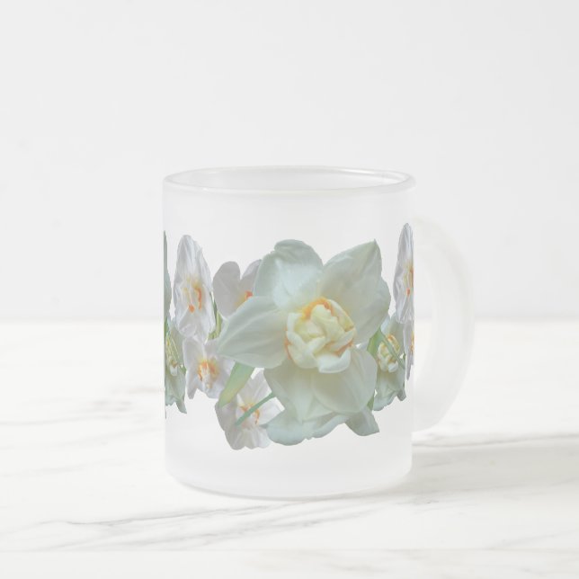 Caneca De Café Vidro Jateado Coroa Bridal Daffodils Fechar Fosco (Frente Esquerda)