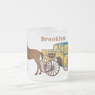 Caneca De Café Vidro Jateado Coroa e ilustração da carruagem real
