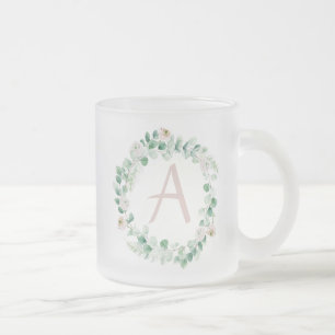 Caneca De Café Vidro Jateado coroa primavera com letra personalizável