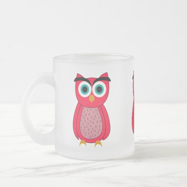 Caneca De Café Vidro Jateado Coruja Rosa Fofa (Esquerda)