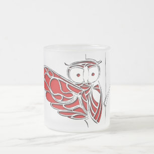 Caneca De Café Vidro Jateado Coruja Vermelha na árvore