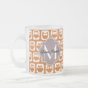 Caneca De Café Vidro Jateado Corujas De Laranja Monogramas
