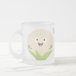 Caneca De Café Vidro Jateado Couve-flor alegre e fofa desenho de vegetal