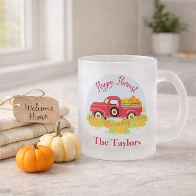 Caneca De Café Vidro Jateado Cozy Autumn Farmhouse Happy Harvest (Criador carregado)