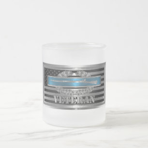 Caneca De Café Vidro Jateado Crachá de Combate Veterano à Infantryman