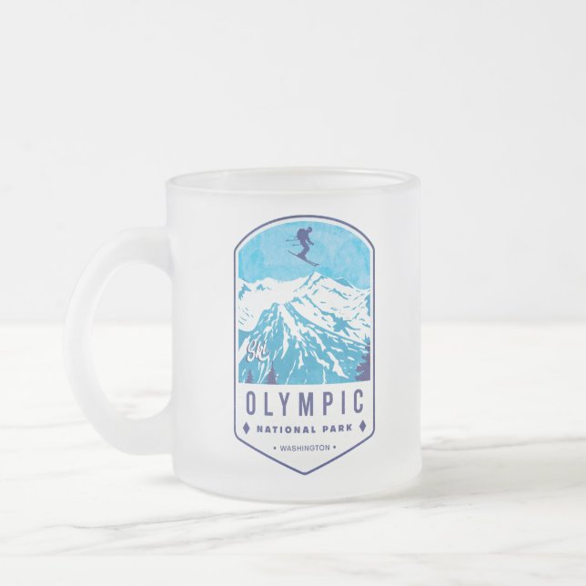 Caneca De Café Vidro Jateado Crachá de Esqui do Parque Nacional da olimpiadas (Esquerda)