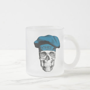 Caneca De Café Vidro Jateado Crânio azul do cozinheiro chefe do chapéu