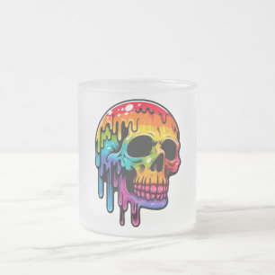 Caneca De Café Vidro Jateado Crânio multicolorido vibrante