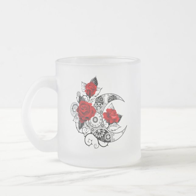 Caneca De Café Vidro Jateado Crescente Mecânico com Rosas vermelhas (Esquerda)