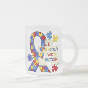 Caneca De Café Vidro Jateado Criança com a fita da consciência do autismo