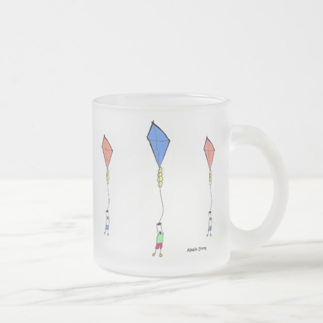Caneca De Café Vidro Jateado Criança feliz voando uma pipa azul (Direita)