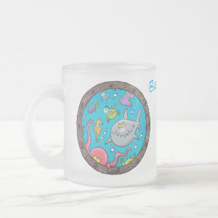 Caneca De Café Vidro Jateado Criaturas marinhas engraçadas desenhando desenhos