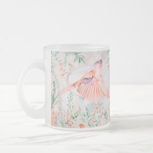 Caneca De Café Vidro Jateado Crie seus próprios pássaros e flores de Primavera  (Esquerda)