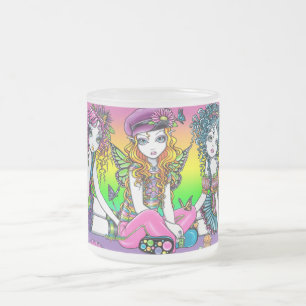 Caneca De Café Vidro Jateado "Cristal, ensolarado, amigos da fada do arco-íris