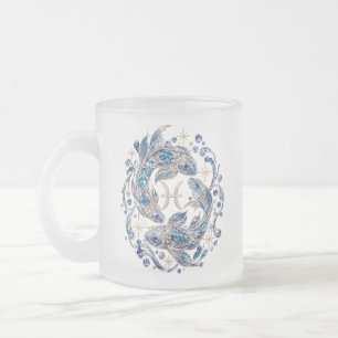 Caneca De Café Vidro Jateado Cristal Prateado Zodíaco Peixes