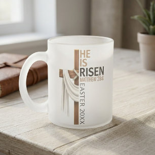 Caneca De Café Vidro Jateado Cruz de Páscoa Vintage Personalizada Ele Ressuscit