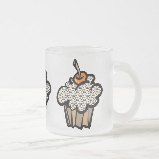 Caneca De Café Vidro Jateado cupcake com estampa de leopardo (Direita)