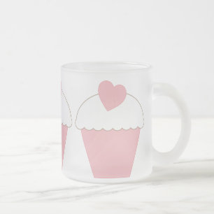 Caneca De Café Vidro Jateado Cupcake cor-de-rosa com coração