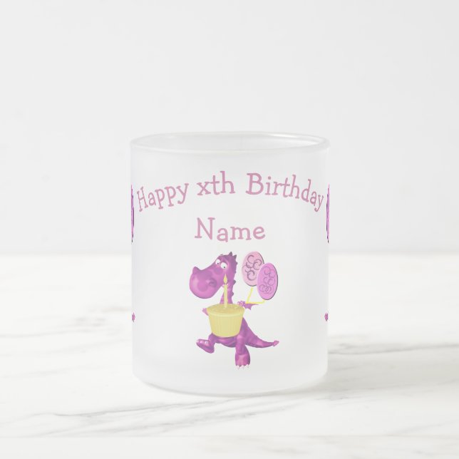 Caneca De Café Vidro Jateado Cupcake De Dragão Roxo E Balões Personalizados (Centro)