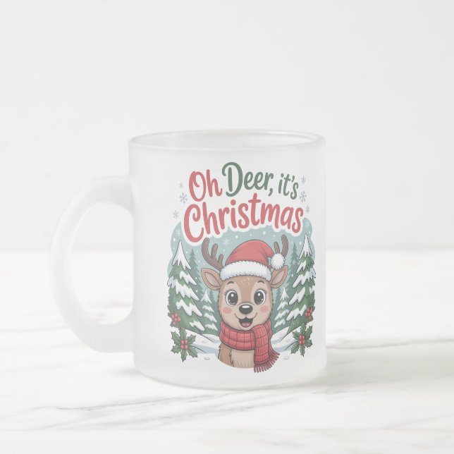 Caneca De Café Vidro Jateado Custom name Christmas cute unique deer (Esquerda)