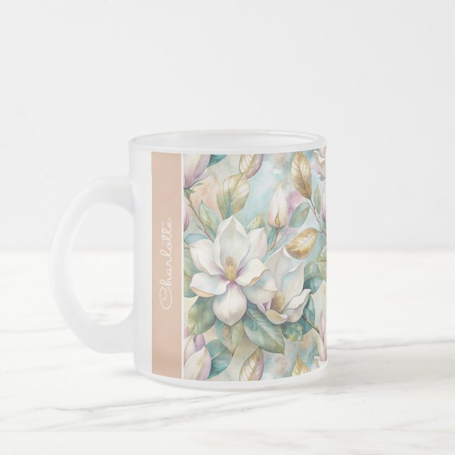 Caneca De Café Vidro Jateado Custom Pattern Elegant Magnolia Flowers (Esquerda)