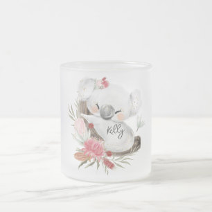 Caneca De Café Vidro Jateado Cute Baby Koala Dourado Speckle Nome Personalizado