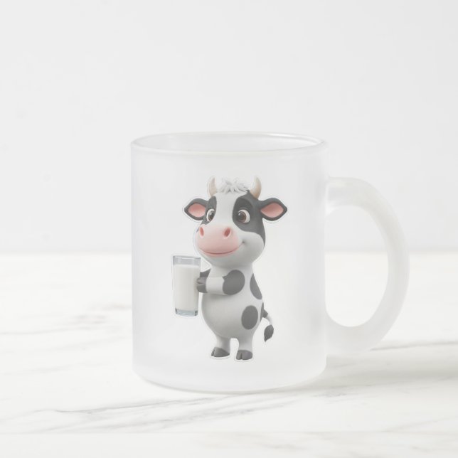 Caneca De Café Vidro Jateado Cute Cartoon Cow Drinking Milk From Glass (Direita)