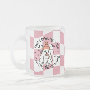 Caneca De Café Vidro Jateado Cute Fantasma Outono Abóbora Especiarias Rosa
