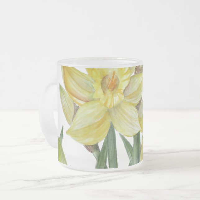 Caneca De Café Vidro Jateado Daffodils De Aquarela Ilustração De Retrato De Flo (Frente Esquerda)