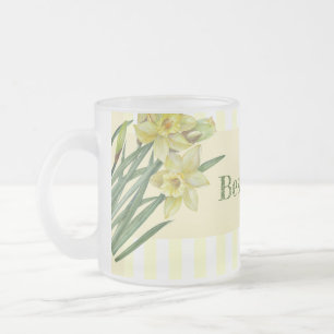 Caneca De Café Vidro Jateado Daffodils De Aquarela Ilustração De Retrato De Flo