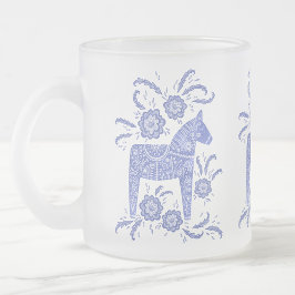 Caneca De Café Vidro Jateado Dala Hormonas Suecas Periwinkle Azul e Branco