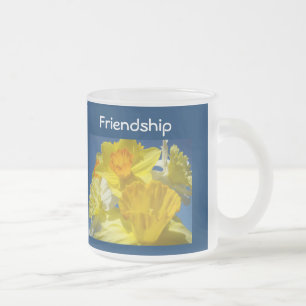 Caneca De Café Vidro Jateado Dama de amizade Mugs Amarelo Daffodil Flores Azuis